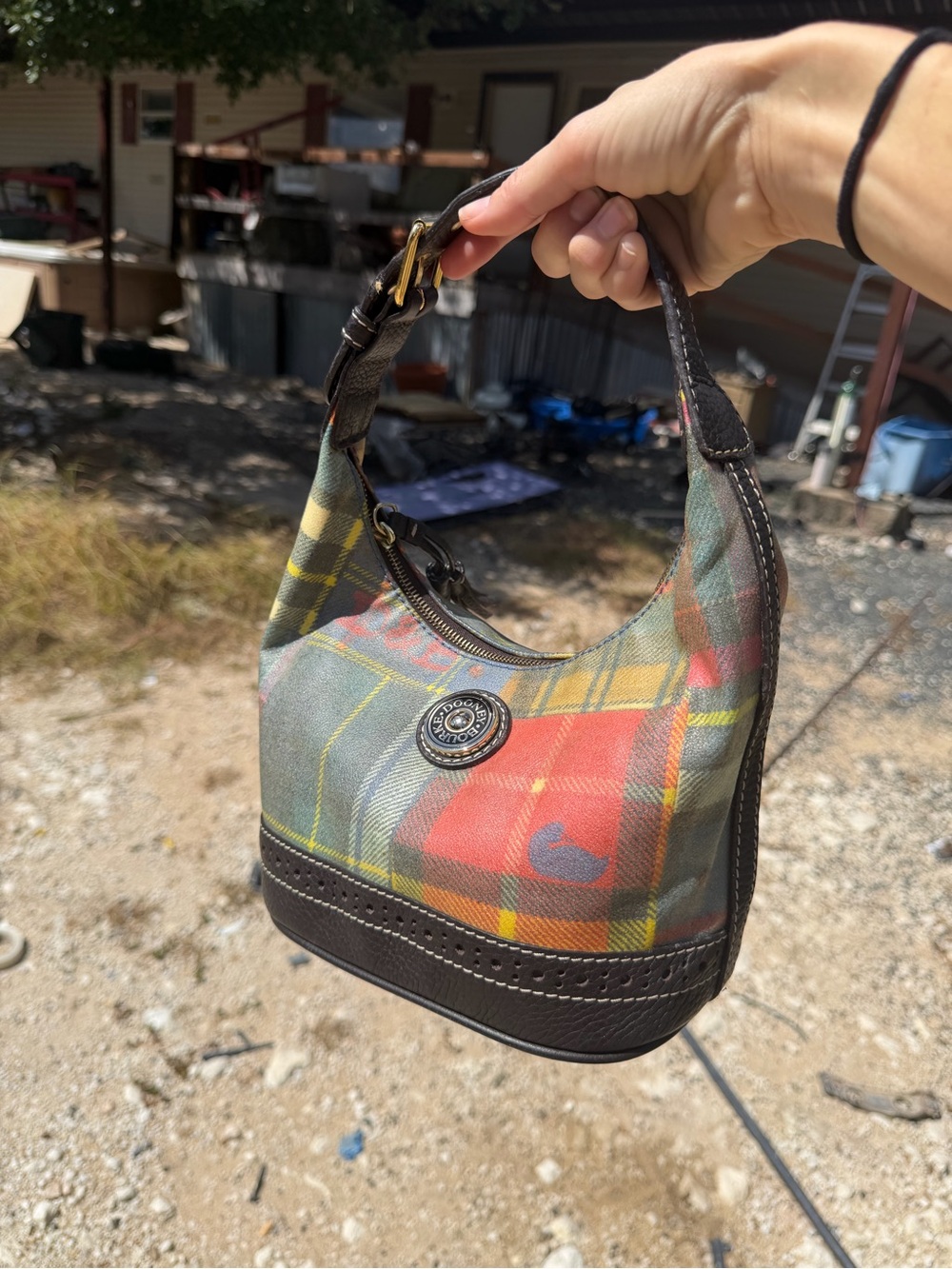Dooney & Bourke Red Plaid Mini Hobo Bag